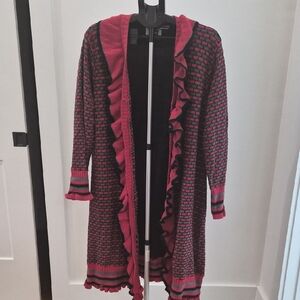 Storybook Knits Red Black Ruffle Cardigan Size 3x